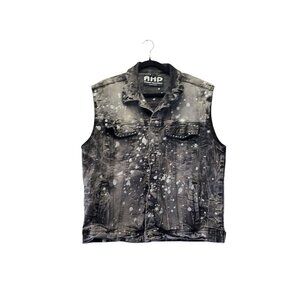Another Hype Piece Jacket Womens Large Black Splatter Denim Rhinestone Vest